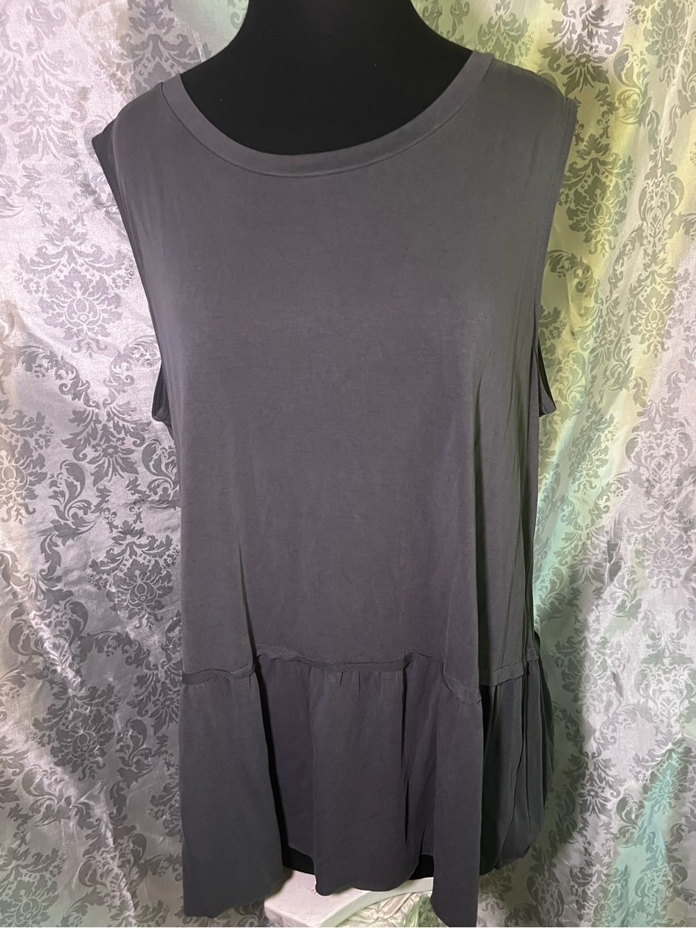 Women's Sleeveless Charcoal Tiered Tank Top